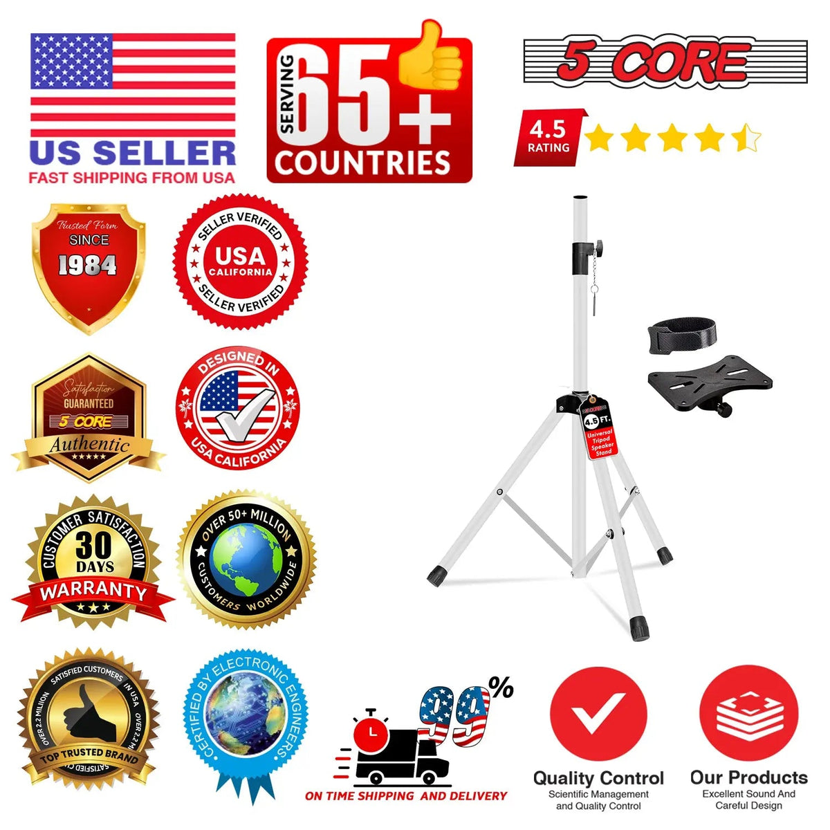 5 Core Speaker Stand Pair Height Adjustable 54" Heavy Duty PA DJ Tripod Studio Monitor Stands - HONORABLE VETERANS SOLUTIONS