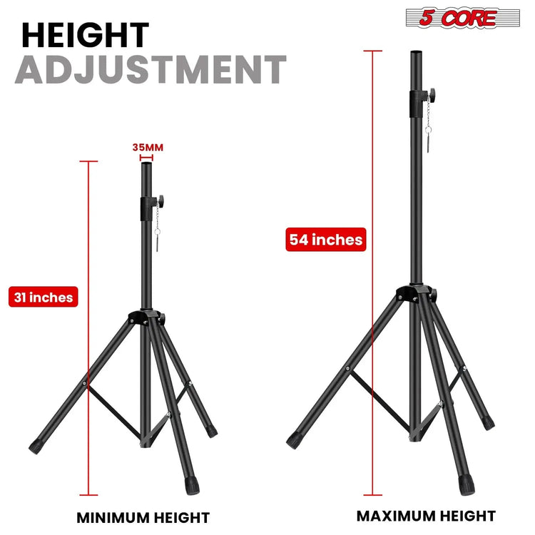 5 Core Speaker Stand Pair Height Adjustable 54" Heavy Duty PA DJ Tripod Studio Monitor Stands - HONORABLE VETERANS SOLUTIONS
