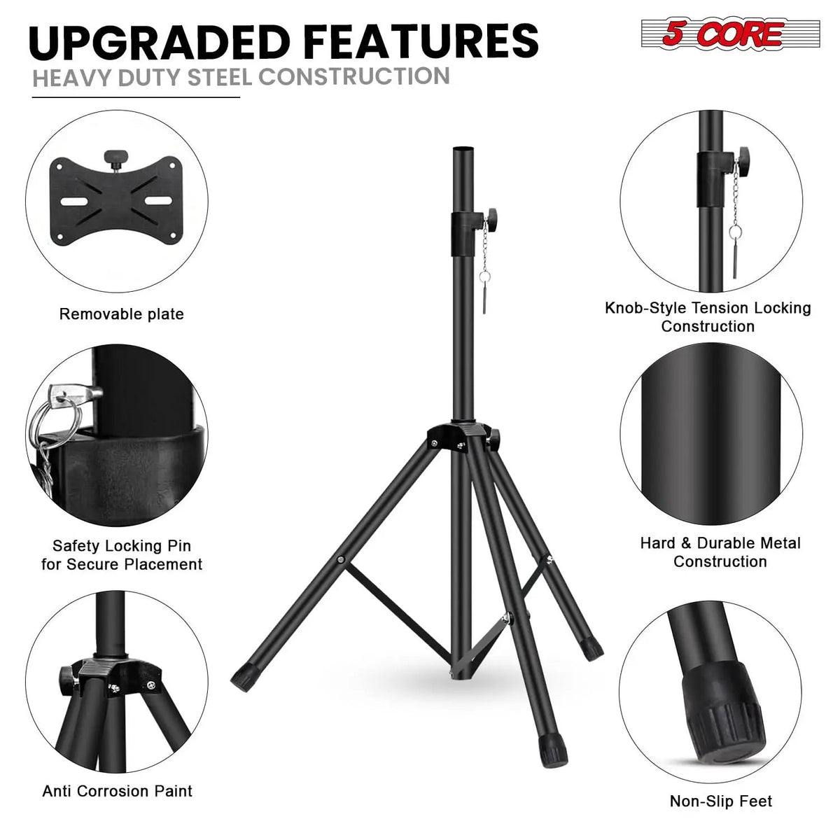 5 Core Speaker Stand Pair Height Adjustable 54" Heavy Duty PA DJ Tripod Studio Monitor Stands - HONORABLE VETERANS SOLUTIONS