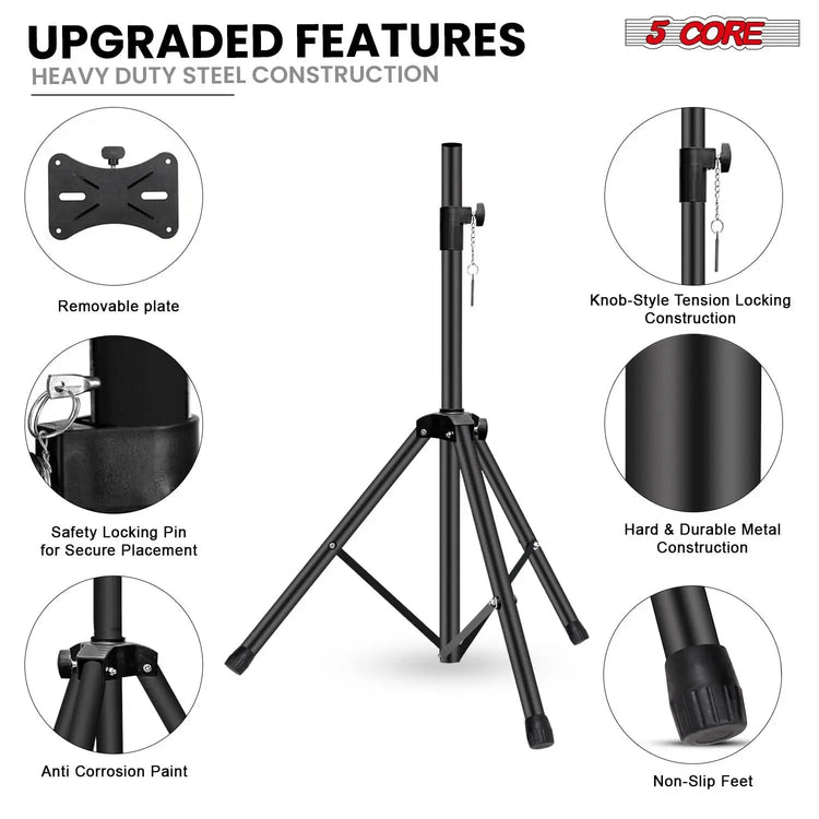 5 Core Speaker Stand Pair Height Adjustable 54" Heavy Duty PA DJ Tripod Studio Monitor Stands - HONORABLE VETERANS SOLUTIONS