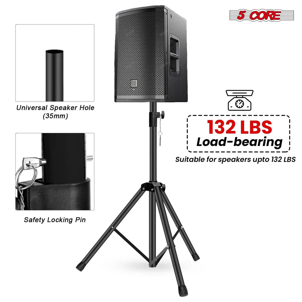 5 Core Speaker Stand Pair Height Adjustable 54" Heavy Duty PA DJ Tripod Studio Monitor Stands - HONORABLE VETERANS SOLUTIONS