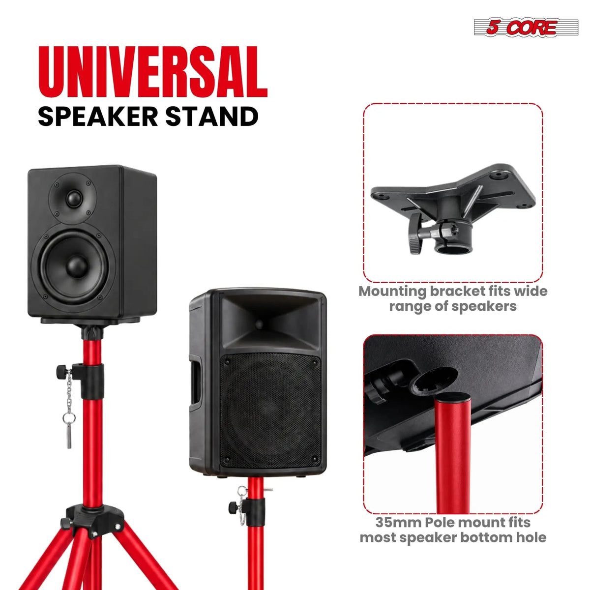 5 Core Speaker Stand Pair Height Adjustable 72" Heavy Duty PA DJ Tripod Studio Monitor Stands - HONORABLE VETERANS SOLUTIONS