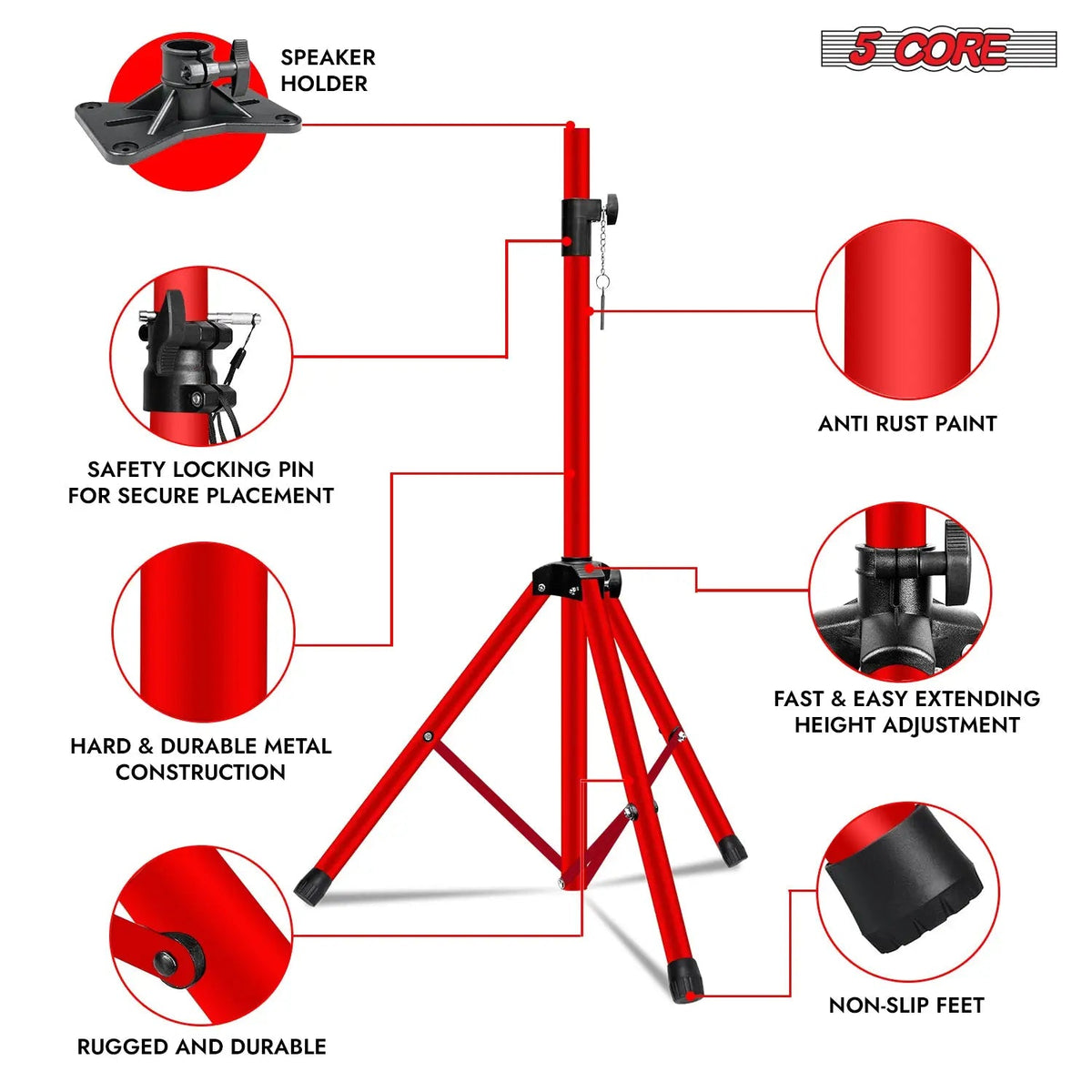 5 Core Speaker Stand Pair Height Adjustable PA DJ Tripod Studio Monitor Stands w 35mm Insert - HONORABLE VETERANS SOLUTIONS