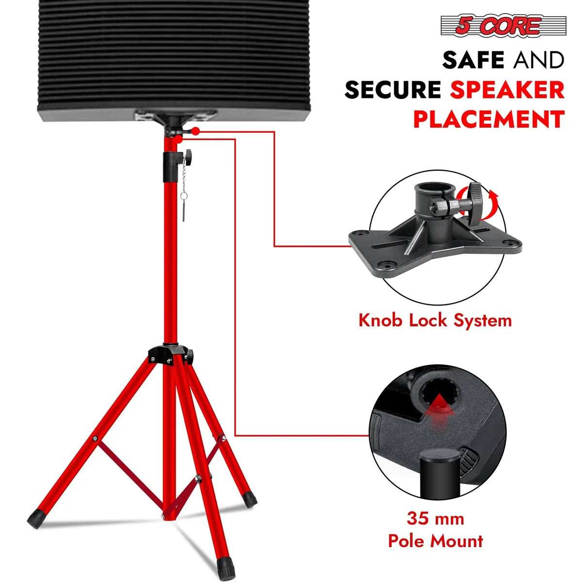 5 Core Speaker Stand Pair Height Adjustable PA DJ Tripod Studio Monitor Stands w 35mm Insert - HONORABLE VETERANS SOLUTIONS
