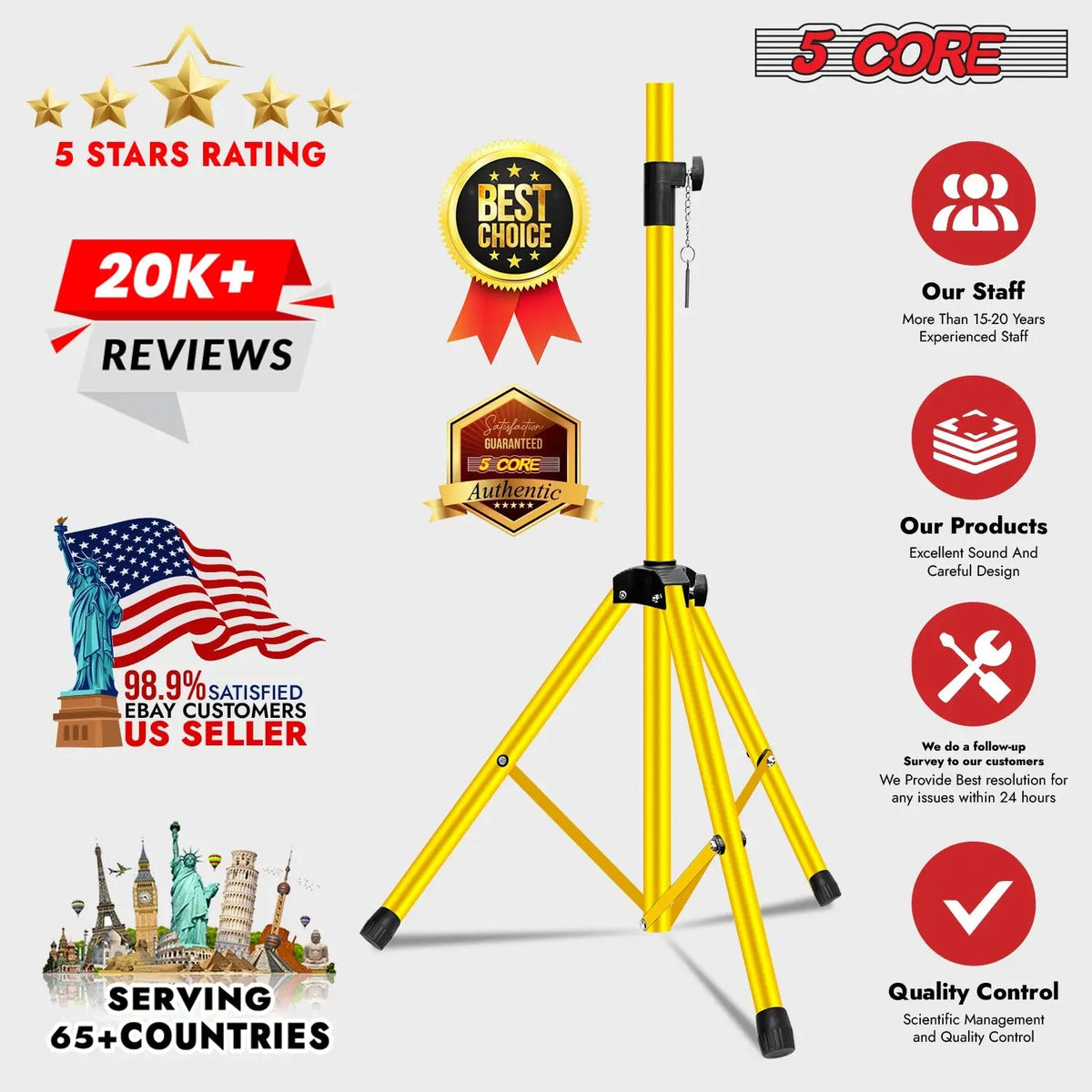5 Core Speaker Stand Pair Height Adjustable PA DJ Tripod Studio Monitor Stands w 35mm Insert - HONORABLE VETERANS SOLUTIONS
