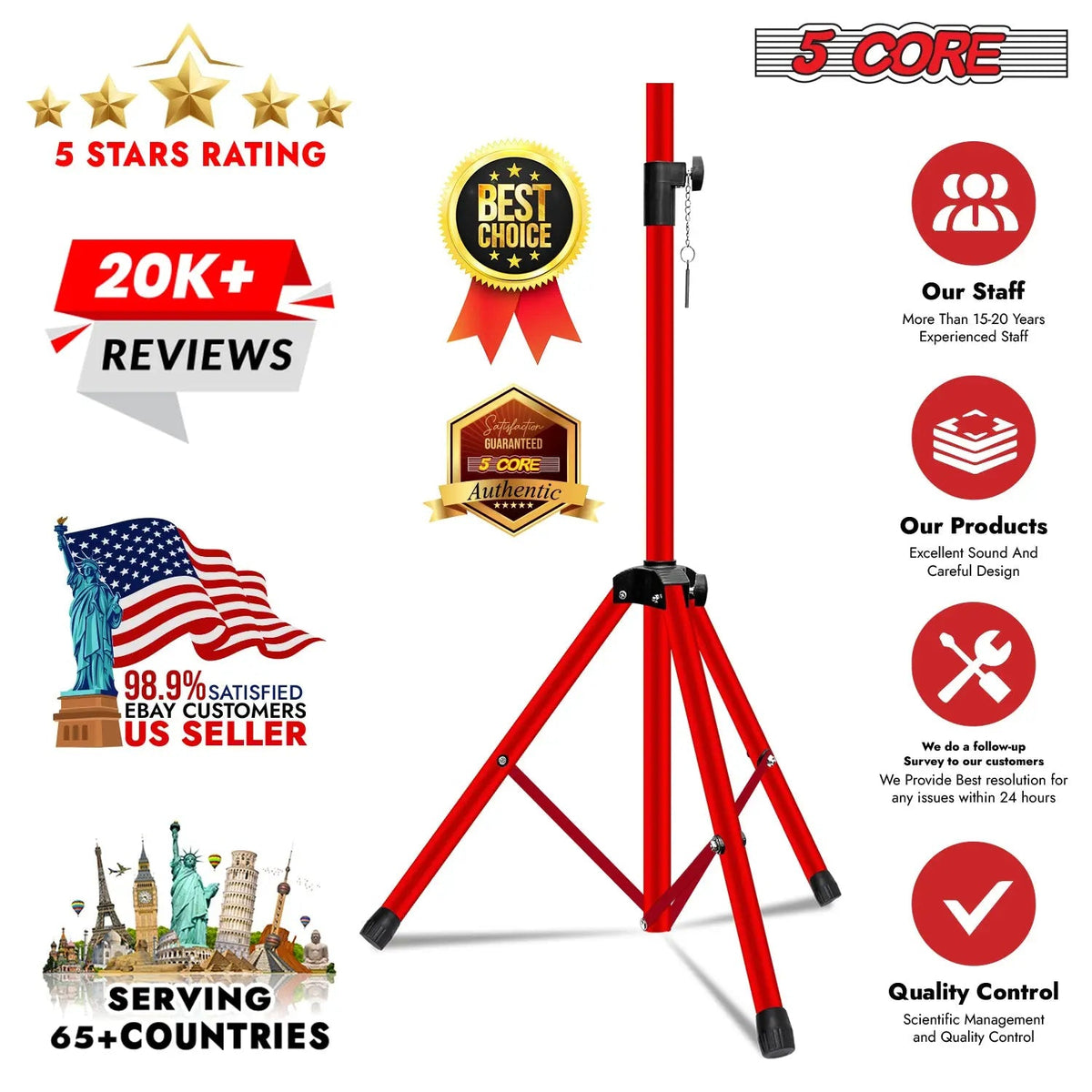 5 Core Speaker Stand Pair Height Adjustable PA DJ Tripod Studio Monitor Stands w 35mm Insert - HONORABLE VETERANS SOLUTIONS