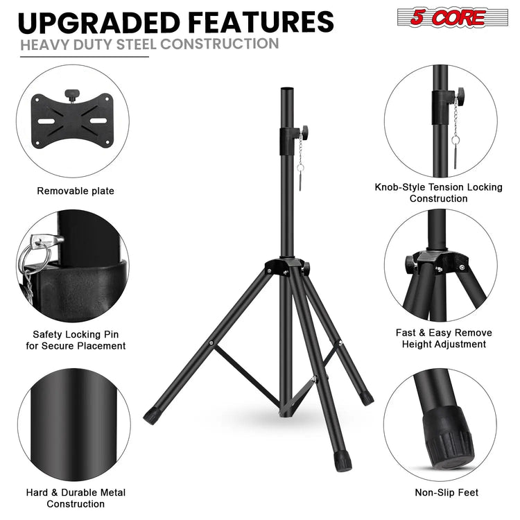 5 Core Speaker Stand Tripod Heavy Duty Adjustable 48" Universal Mount for PA DJ Studio - HONORABLE VETERANS SOLUTIONS