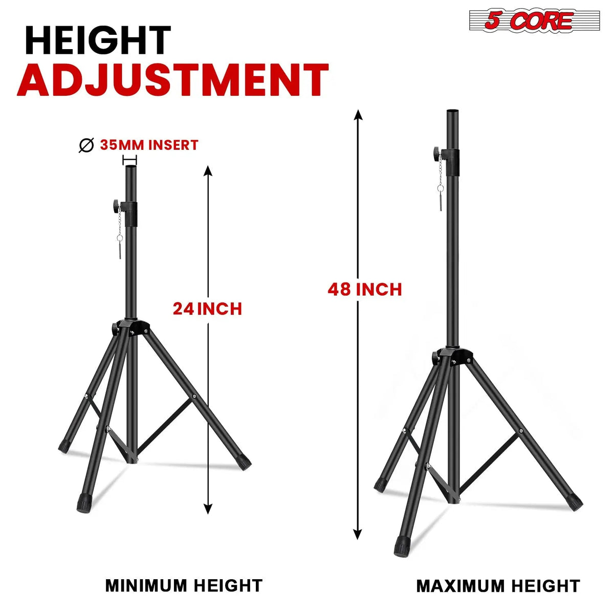 5 Core Speaker Stand Tripod Heavy Duty Adjustable 48" Universal Mount for PA DJ Studio - HONORABLE VETERANS SOLUTIONS