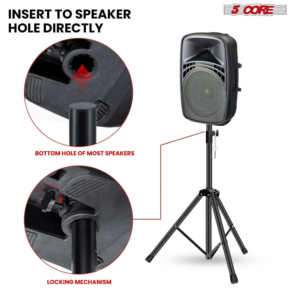 5 Core Speaker Stand Tripod Heavy Duty Adjustable 48" Universal Mount for PA DJ Studio - HONORABLE VETERANS SOLUTIONS