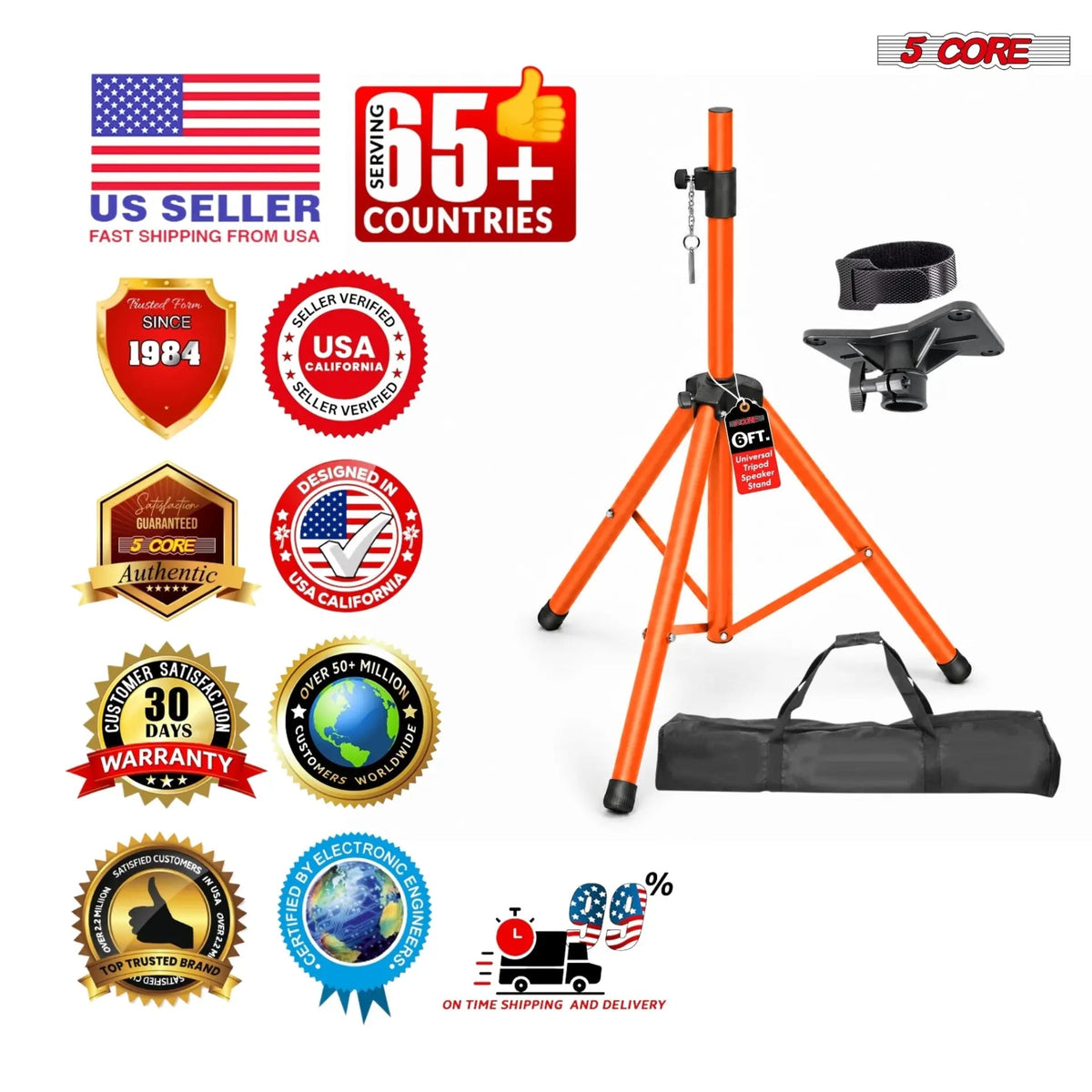 5 Core Speaker Stand Tripod Heavy Duty Adjustable 72" Universal Mount for PA DJ Studio - HONORABLE VETERANS SOLUTIONS