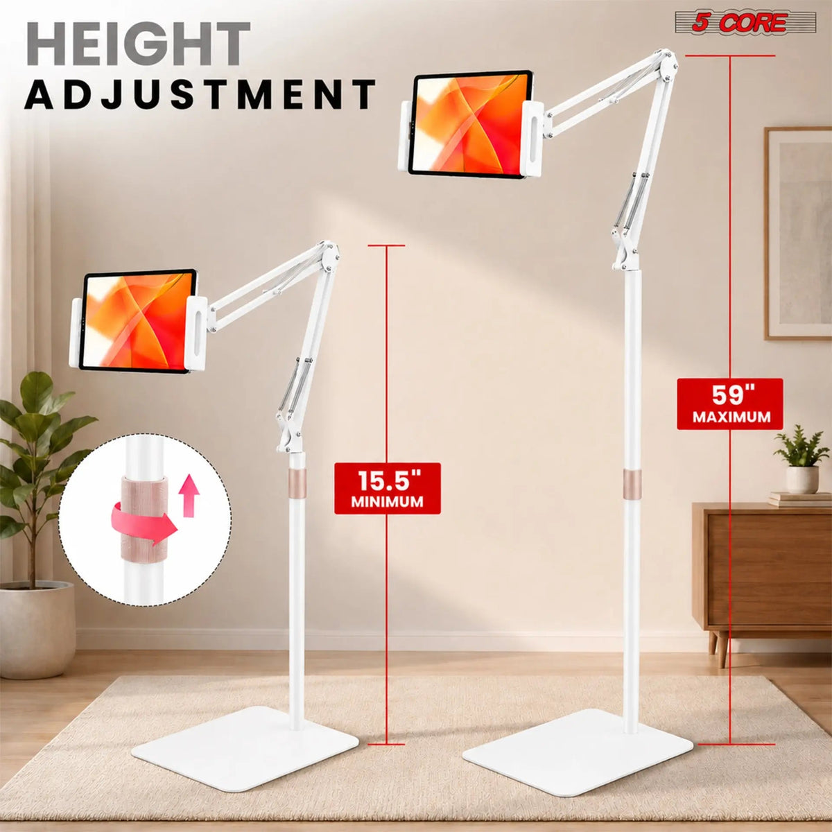 5 Core Tablet Floor Stand 360° Rotatable Adjustable Overhead Universal Bed Phone iPad Stand - HONORABLE VETERANS SOLUTIONS