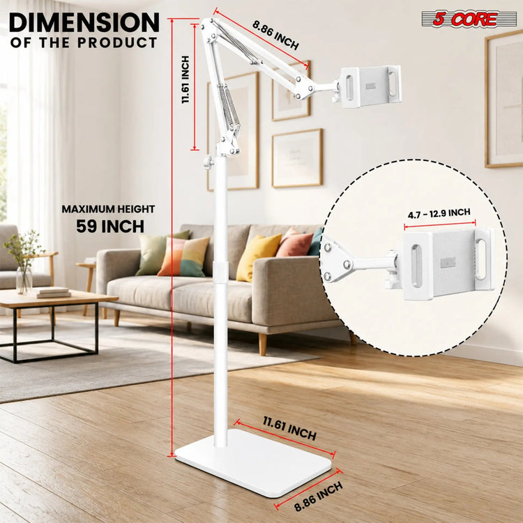 5 Core Tablet Floor Stand 360° Rotatable Adjustable Overhead Universal Bed Phone iPad Stand - HONORABLE VETERANS SOLUTIONS