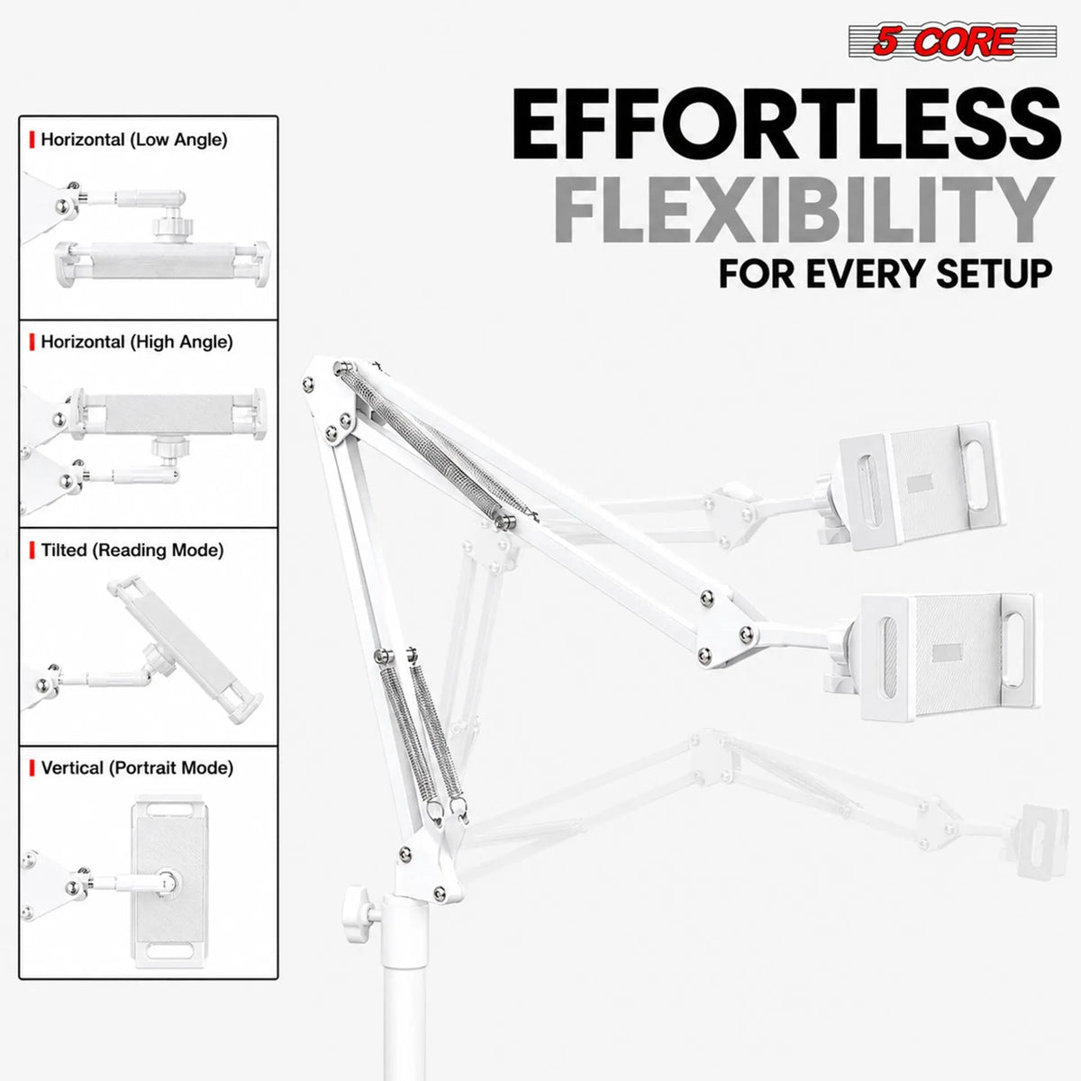 5 Core Tablet Floor Stand 360° Rotatable Adjustable Overhead Universal Bed Phone iPad Stand - HONORABLE VETERANS SOLUTIONS