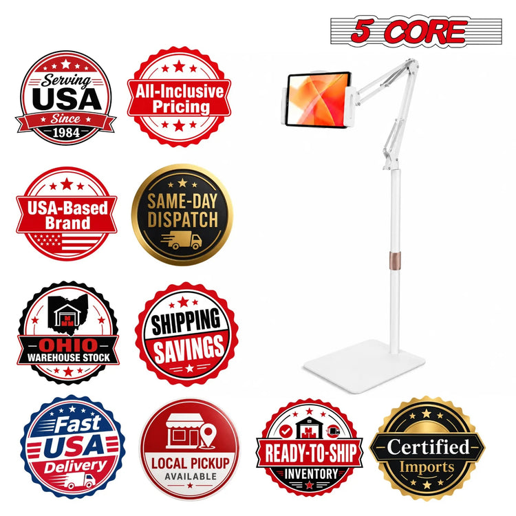 5 Core Tablet Floor Stand 360° Rotatable Adjustable Overhead Universal Bed Phone iPad Stand - HONORABLE VETERANS SOLUTIONS