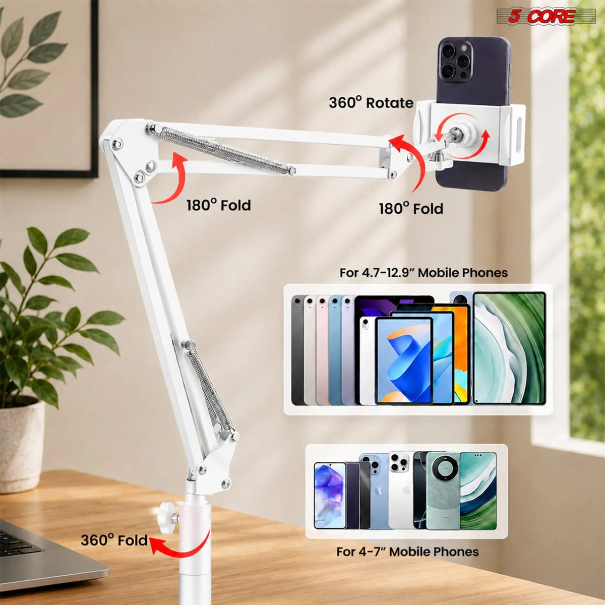 5 Core Tablet Floor Stand 360° Rotatable Adjustable Overhead Universal Bed Phone iPad Stand - HONORABLE VETERANS SOLUTIONS