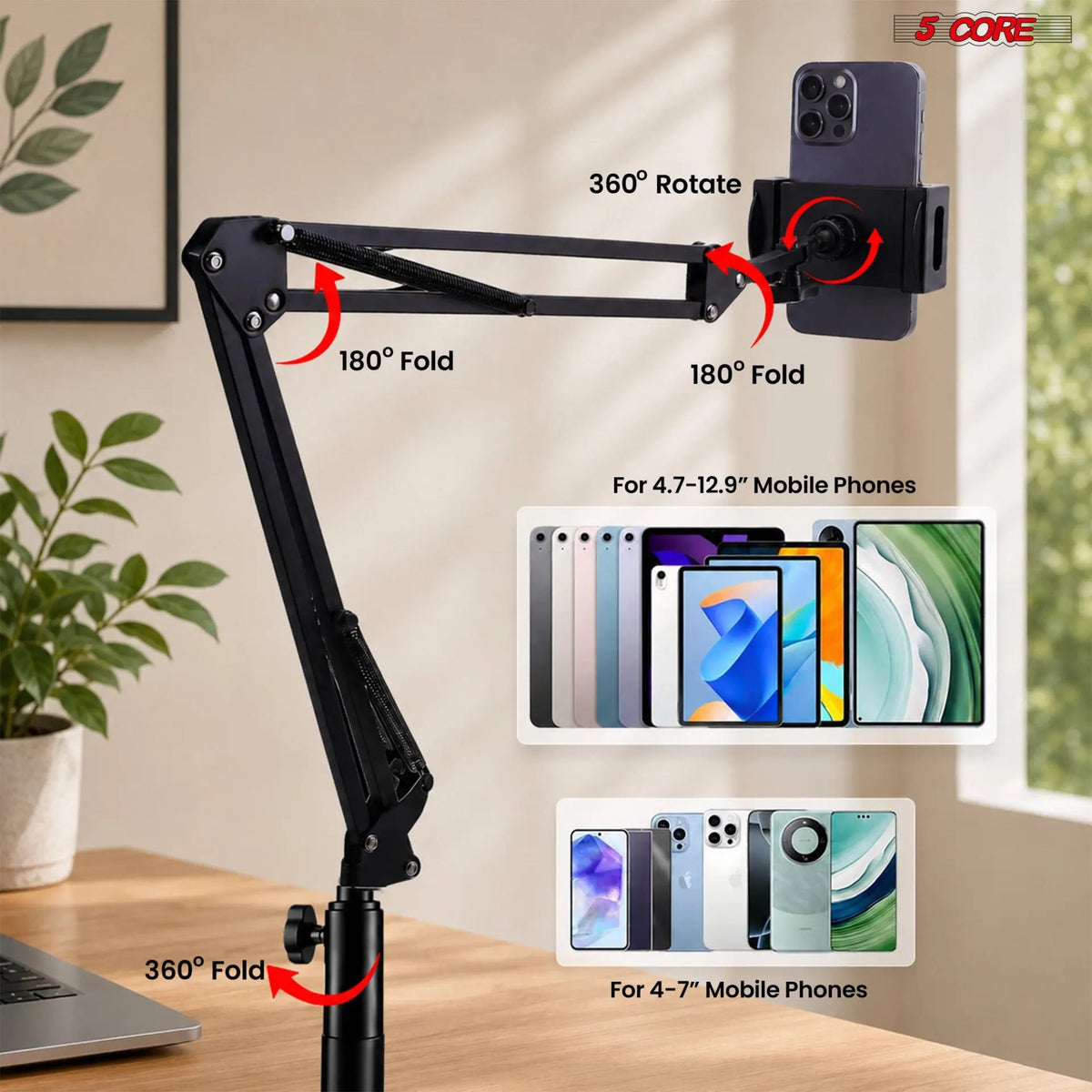 5 Core Tablet Floor Stand 360° Rotatable Adjustable Overhead Universal Bed Phone iPad Stand - HONORABLE VETERANS SOLUTIONS