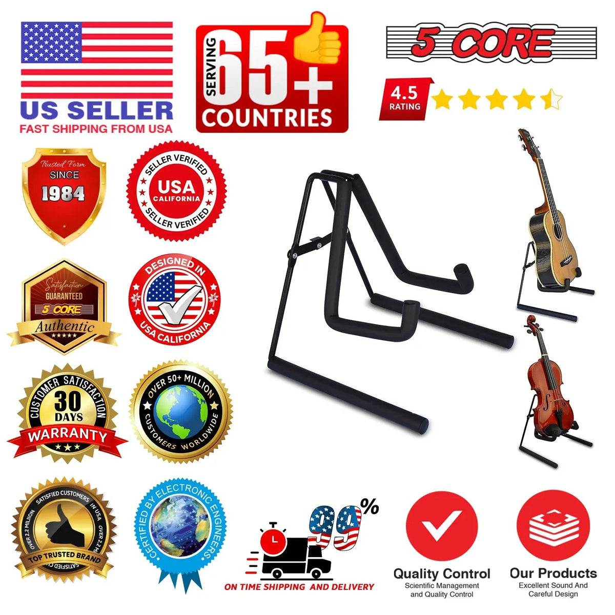 5 Core Ukulele Stand A Frame Metal Body w Soft Padded Arms Support Banjo Ukuleles Mini Guitar Violin - HONORABLE VETERANS SOLUTIONS