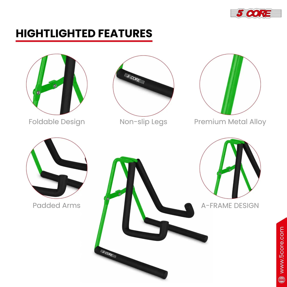 5 Core Ukulele Stand A Frame Metal Body w Soft Padded Arms Support Banjo Ukuleles Mini Guitar Violin Green - HONORABLE VETERANS SOLUTIONS