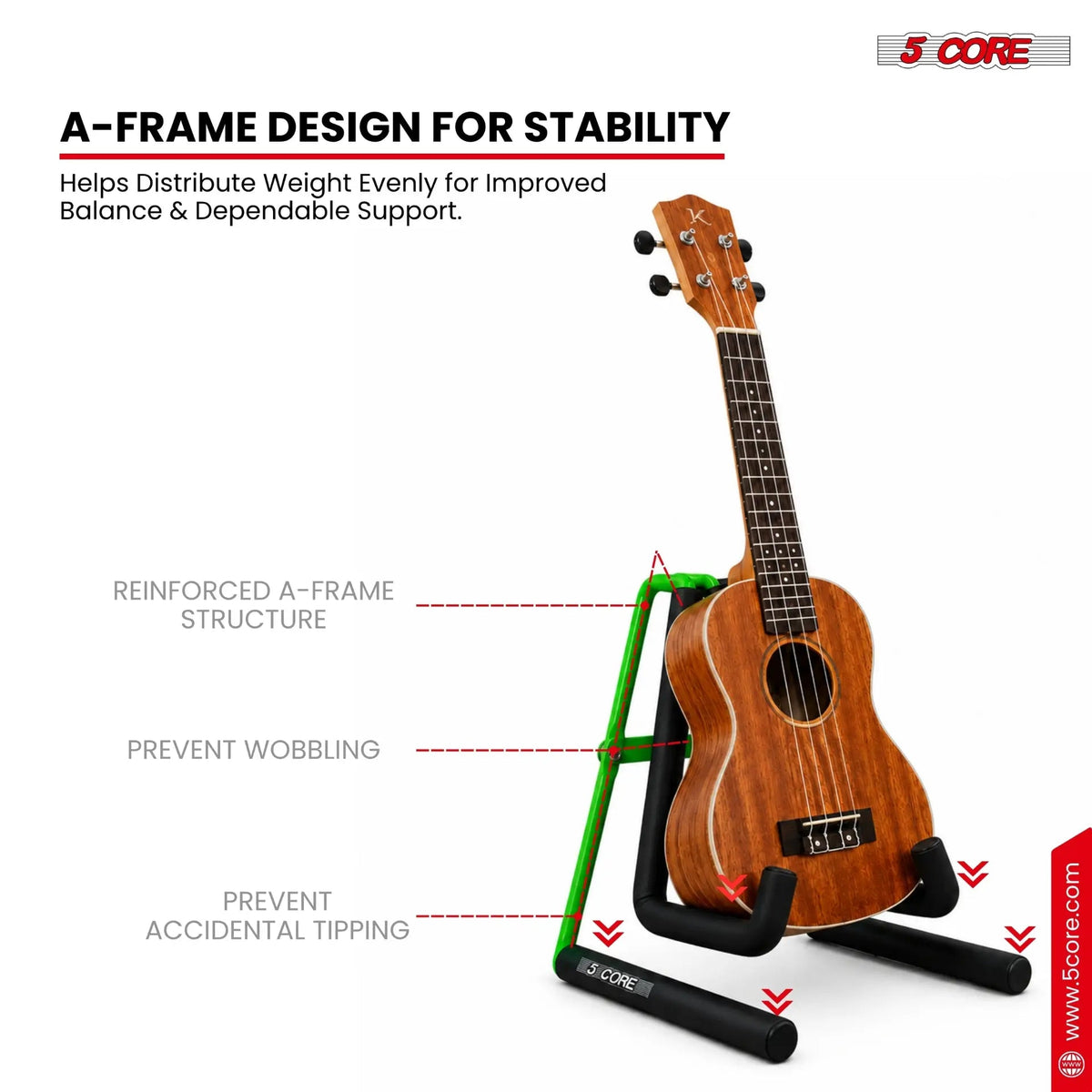 5 Core Ukulele Stand A Frame Metal Body w Soft Padded Arms Support Banjo Ukuleles Mini Guitar Violin Green - HONORABLE VETERANS SOLUTIONS