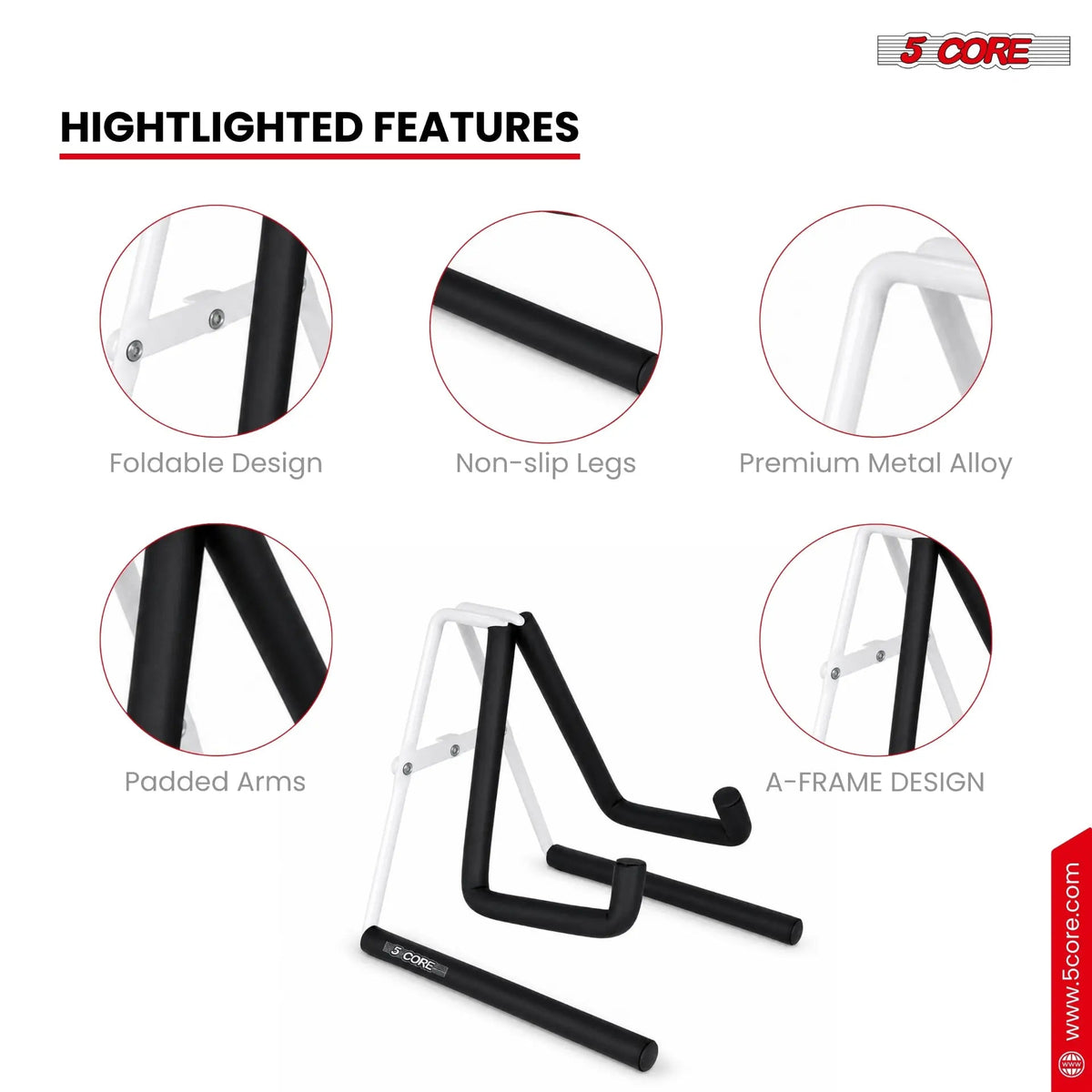 5 Core Ukulele Stand A Frame Metal Body w Soft Padded Arms Support Banjo Ukuleles Mini Guitar Violin White - HONORABLE VETERANS SOLUTIONS