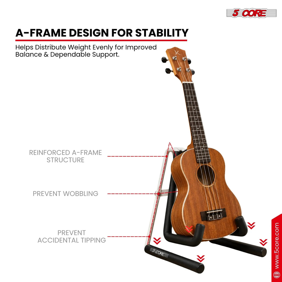 5 Core Ukulele Stand A Frame Metal Body w Soft Padded Arms Support Banjo Ukuleles Mini Guitar Violin White - HONORABLE VETERANS SOLUTIONS