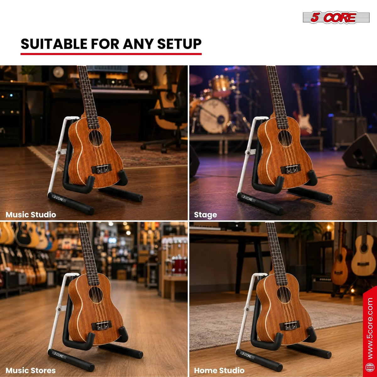 5 Core Ukulele Stand A Frame Metal Body w Soft Padded Arms Support Banjo Ukuleles Mini Guitar Violin White - HONORABLE VETERANS SOLUTIONS