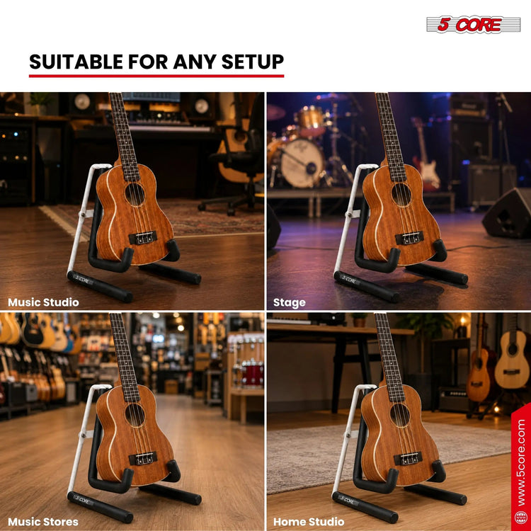 5 Core Ukulele Stand A Frame Metal Body w Soft Padded Arms Support Banjo Ukuleles Mini Guitar Violin White - HONORABLE VETERANS SOLUTIONS