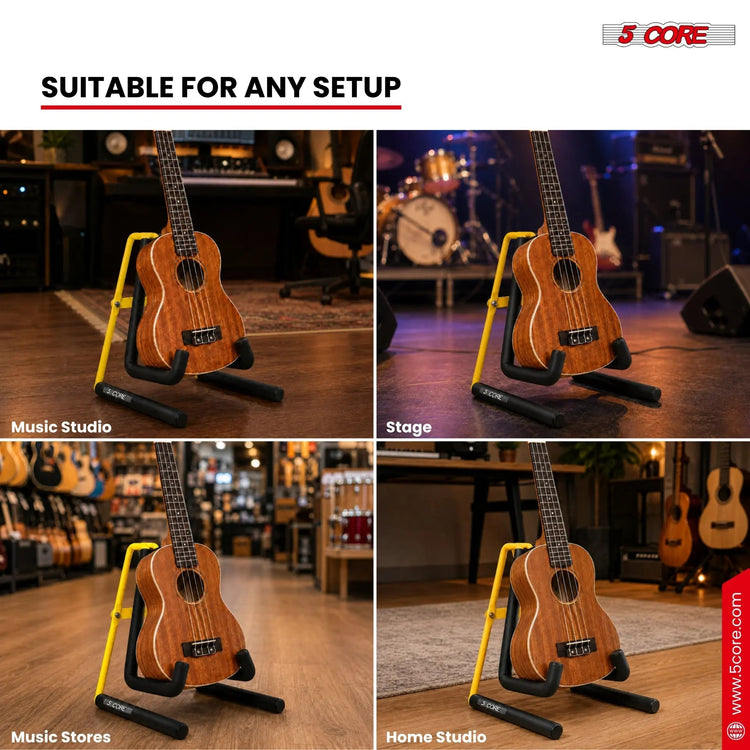 5 Core Ukulele Stand A Frame Metal Body w Soft Padded Arms Support Banjo Ukuleles Mini Guitar Violin Yellow - HONORABLE VETERANS SOLUTIONS