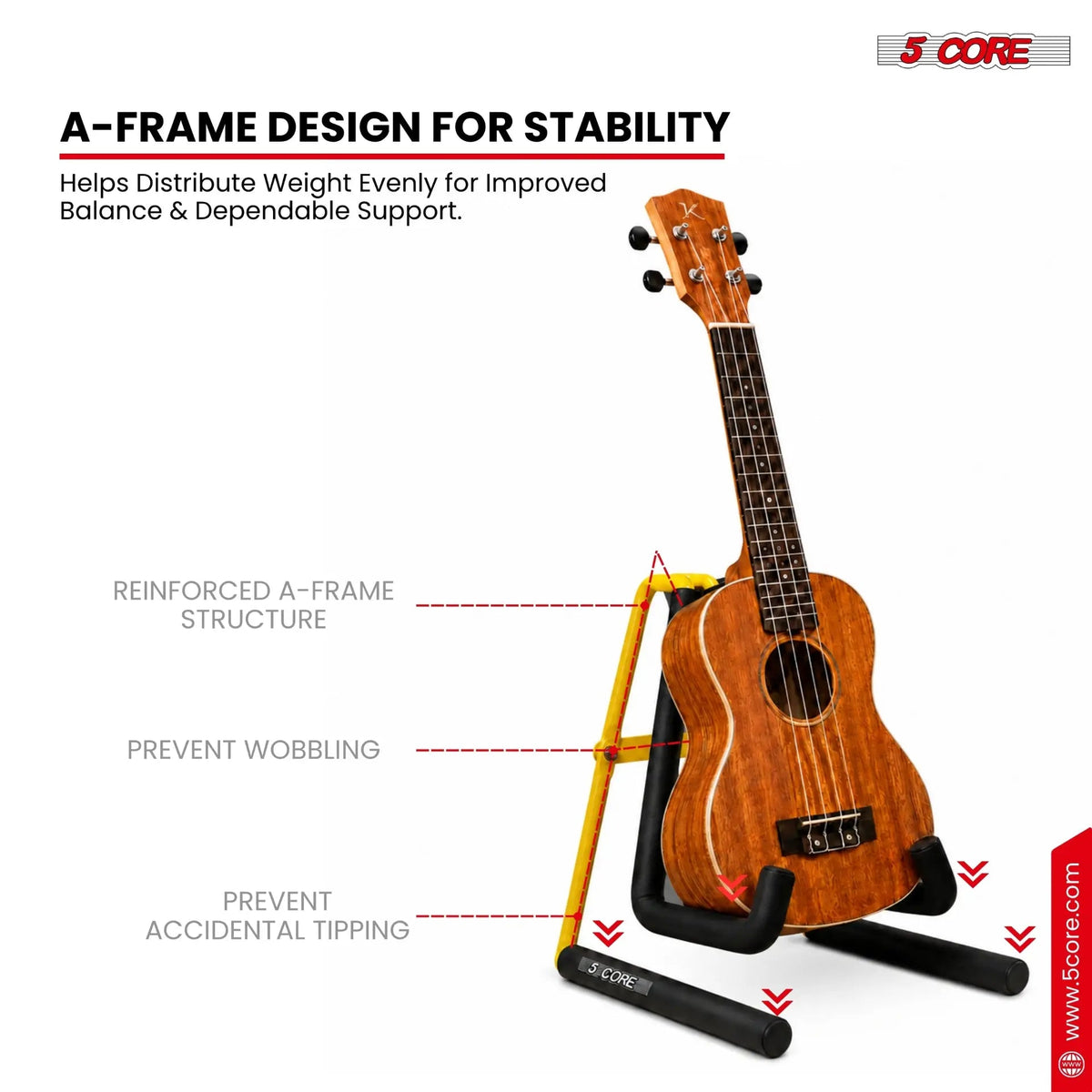 5 Core Ukulele Stand A Frame Metal Body w Soft Padded Arms Support Banjo Ukuleles Mini Guitar Violin Yellow - HONORABLE VETERANS SOLUTIONS