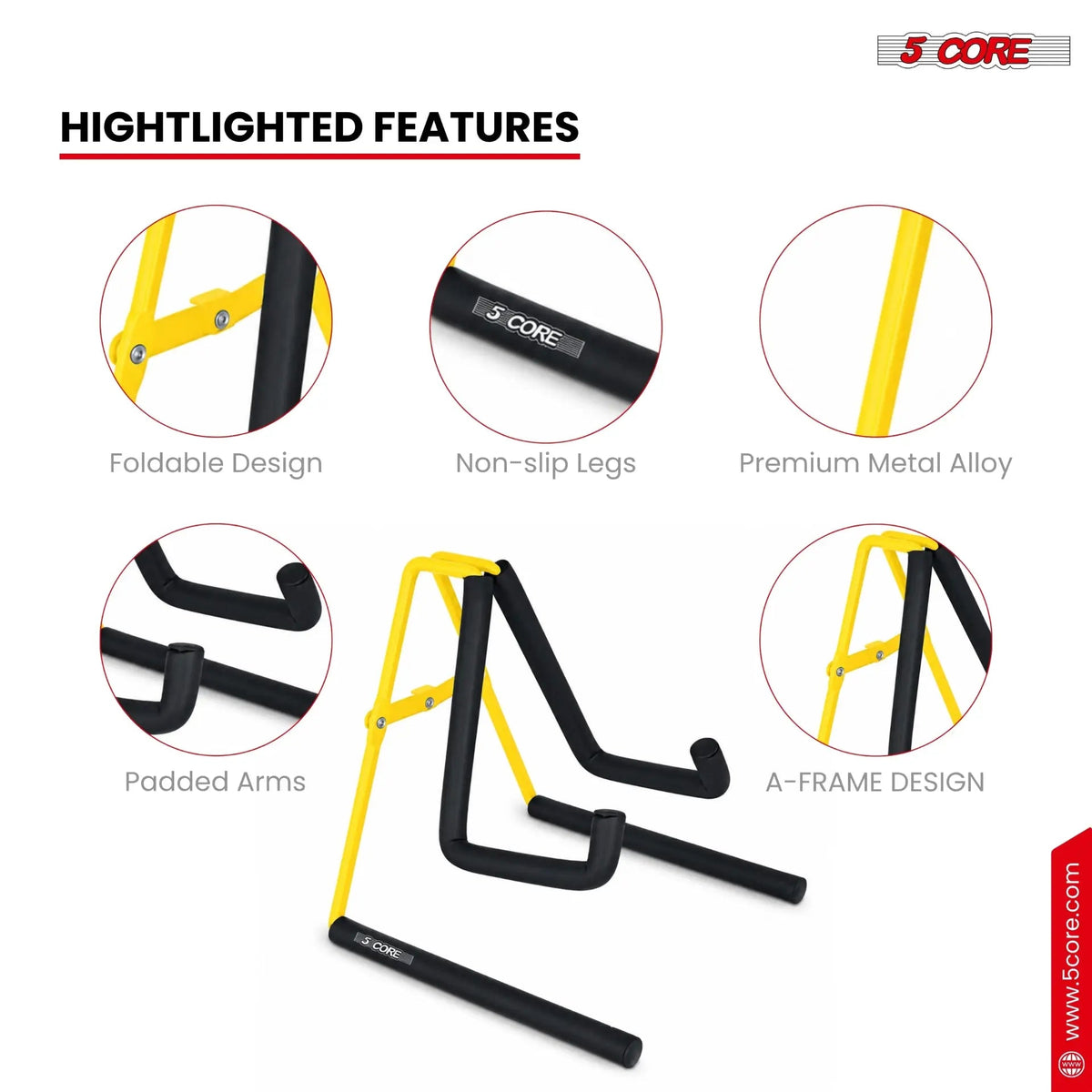 5 Core Ukulele Stand A Frame Metal Body w Soft Padded Arms Support Banjo Ukuleles Mini Guitar Violin Yellow - HONORABLE VETERANS SOLUTIONS