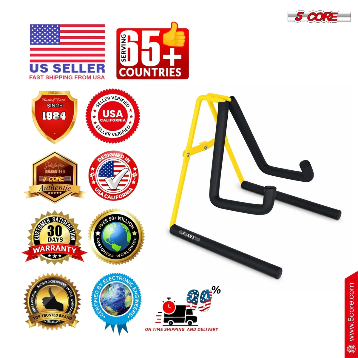5 Core Ukulele Stand A Frame Metal Body w Soft Padded Arms Support Banjo Ukuleles Mini Guitar Violin Yellow - HONORABLE VETERANS SOLUTIONS