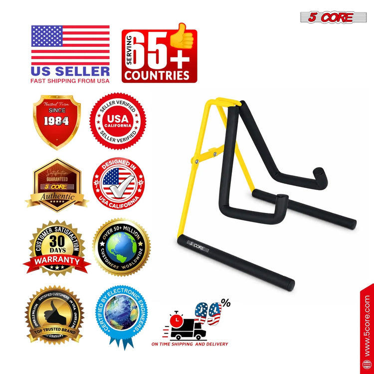 5 Core Ukulele Stand A Frame Metal Body w Soft Padded Arms Support Banjo Ukuleles Mini Guitar Violin Yellow - HONORABLE VETERANS SOLUTIONS