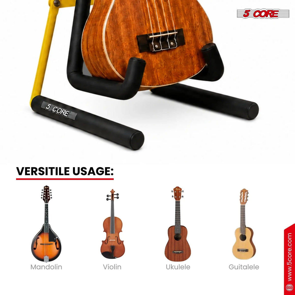5 Core Ukulele Stand A Frame Metal Body w Soft Padded Arms Support Banjo Ukuleles Mini Guitar Violin Yellow - HONORABLE VETERANS SOLUTIONS