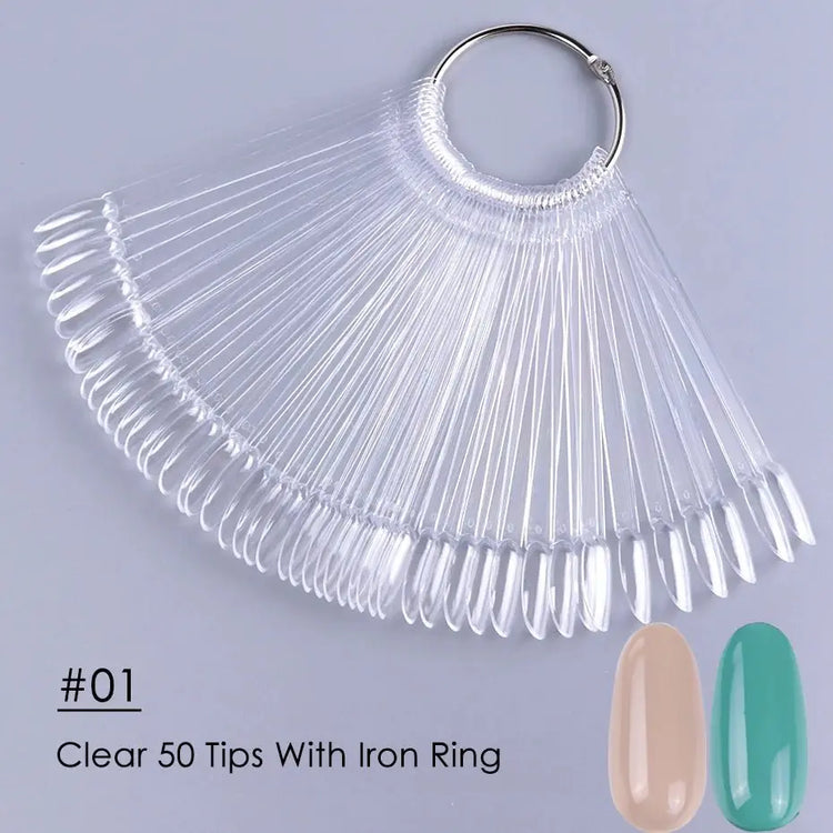 50pcs False Nail Display Tips Clear Nature Color Chart Oval Fan Style UV Gel Polish Swatch Shows Palette Practice Manicure Tools - HONORABLE VETERANS SOLUTIONS