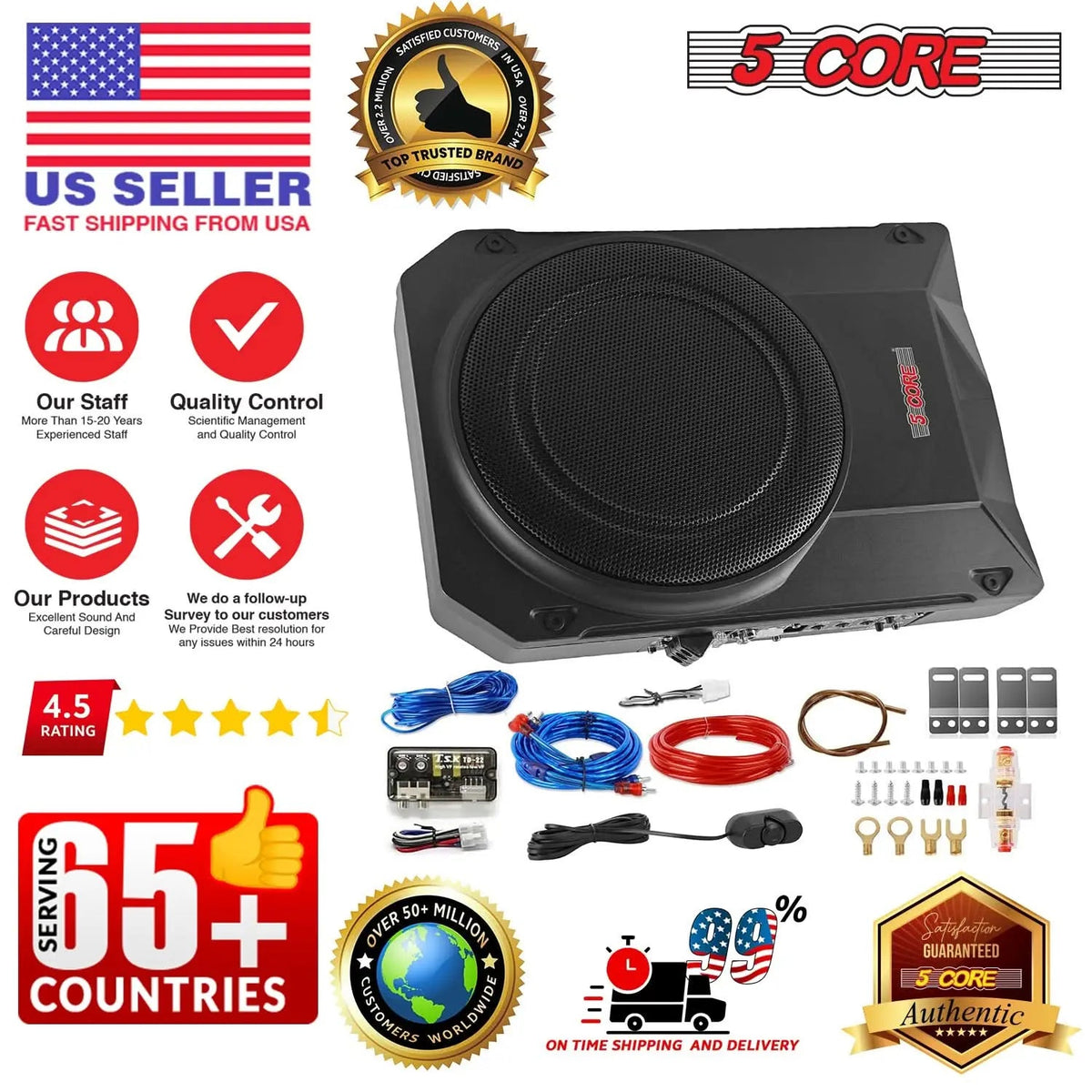 5Core 10 inch Slim Under Seat Car Audio Subwoofer 800W Built in Amplifier Sub Woofer Enclosure Box - HONORABLE VETERANS SOLUTIONS