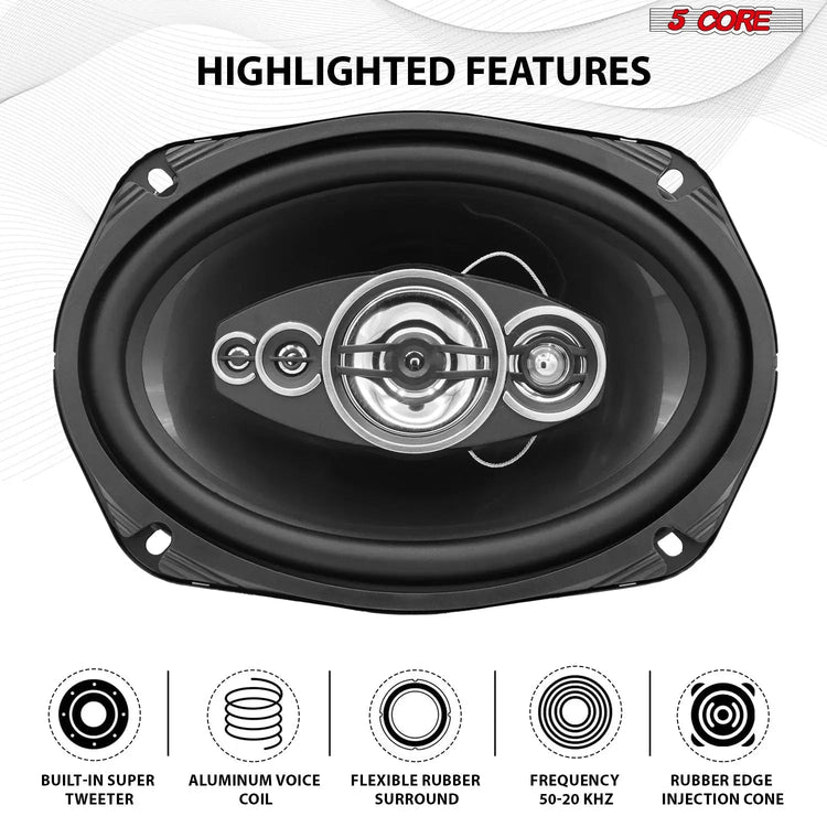 5Core 6x9 Car Speaker 4Pcs 800W 4Ohm 2 Way Coaxial Speaker Audio w Super Tweeter Fit for Vehicle - HONORABLE VETERANS SOLUTIONS