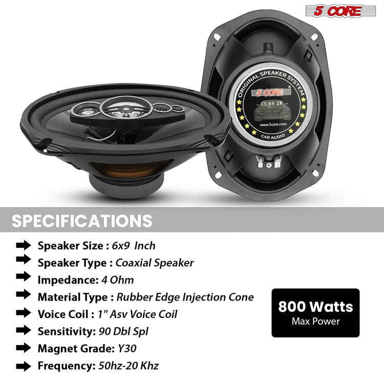 5Core 6x9 Car Speaker 4Pcs 800W 4Ohm 2 Way Coaxial Speaker Audio w Super Tweeter Fit for Vehicle - HONORABLE VETERANS SOLUTIONS