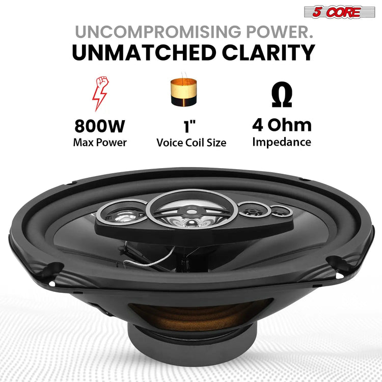 5Core 6x9 Car Speaker 4Pcs 800W 4Ohm 2 Way Coaxial Speaker Audio w Super Tweeter Fit for Vehicle - HONORABLE VETERANS SOLUTIONS