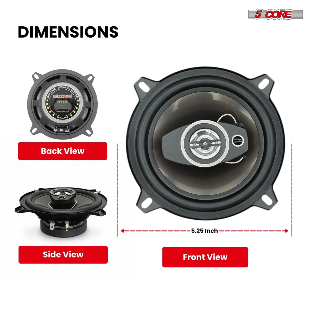 5Core Coaxial Car Door Speakers 5.25” 2Pair 350W 4Ohm 2 Way Component Subwoofer Audio w Super Tweeter - HONORABLE VETERANS SOLUTIONS