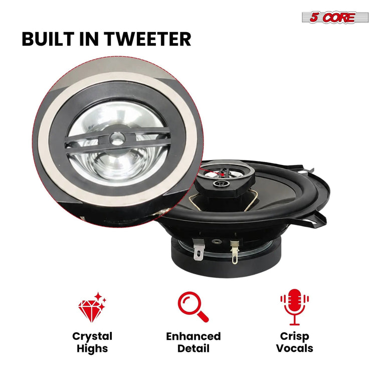 5Core Coaxial Car Door Speakers 5.25” 2Pair 350W 4Ohm 2 Way Component Subwoofer Audio w Super Tweeter - HONORABLE VETERANS SOLUTIONS