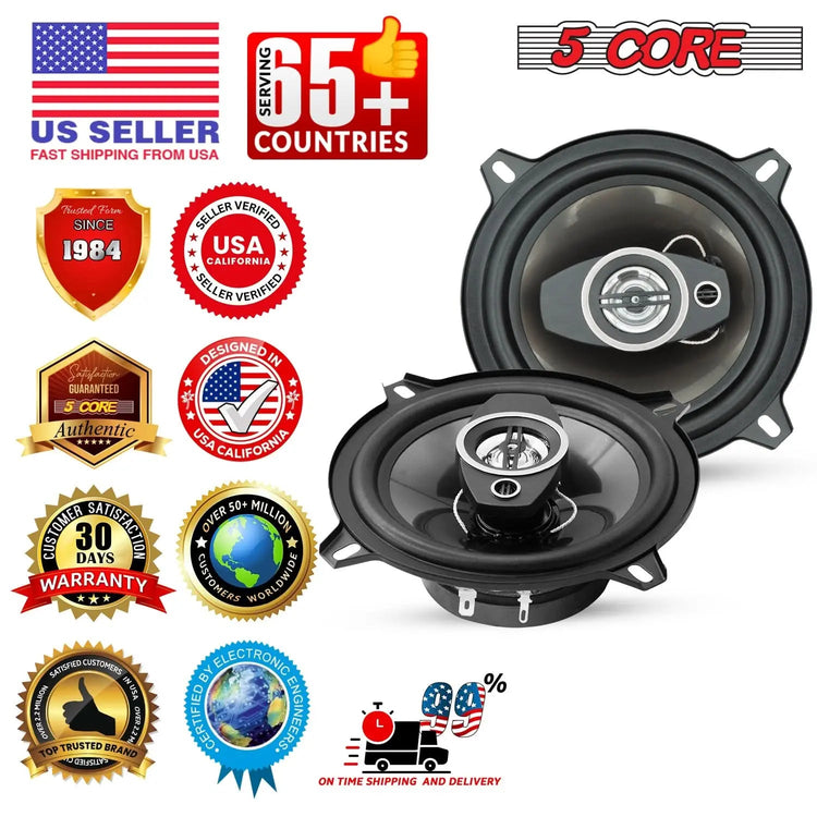5Core Coaxial Car Door Speakers 5.25” 2Pair 350W 4Ohm 2 Way Component Subwoofer Audio w Super Tweeter - HONORABLE VETERANS SOLUTIONS