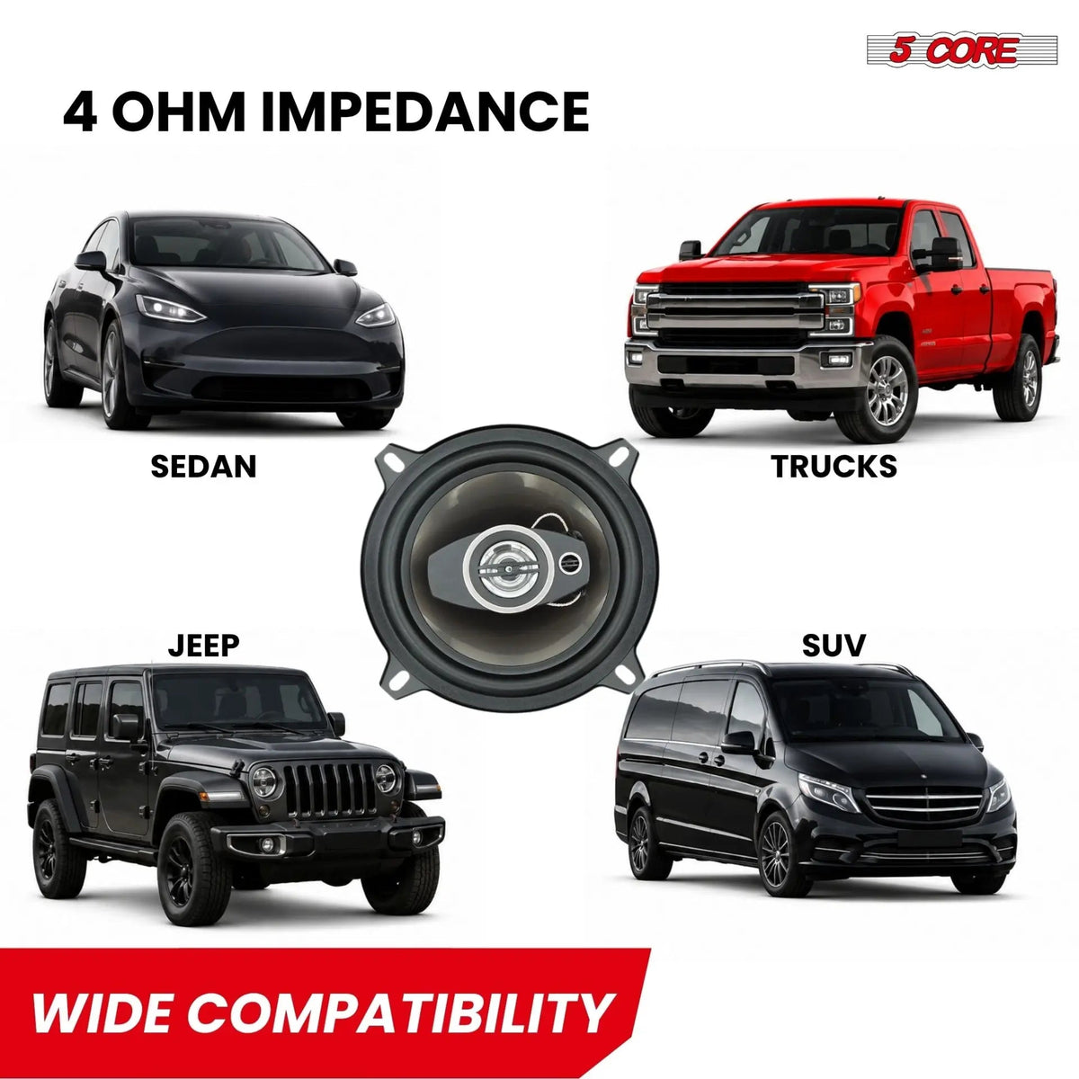 5Core Coaxial Car Door Speakers 5.25” 2Pair 350W 4Ohm 2 Way Component Subwoofer Audio w Super Tweeter - HONORABLE VETERANS SOLUTIONS