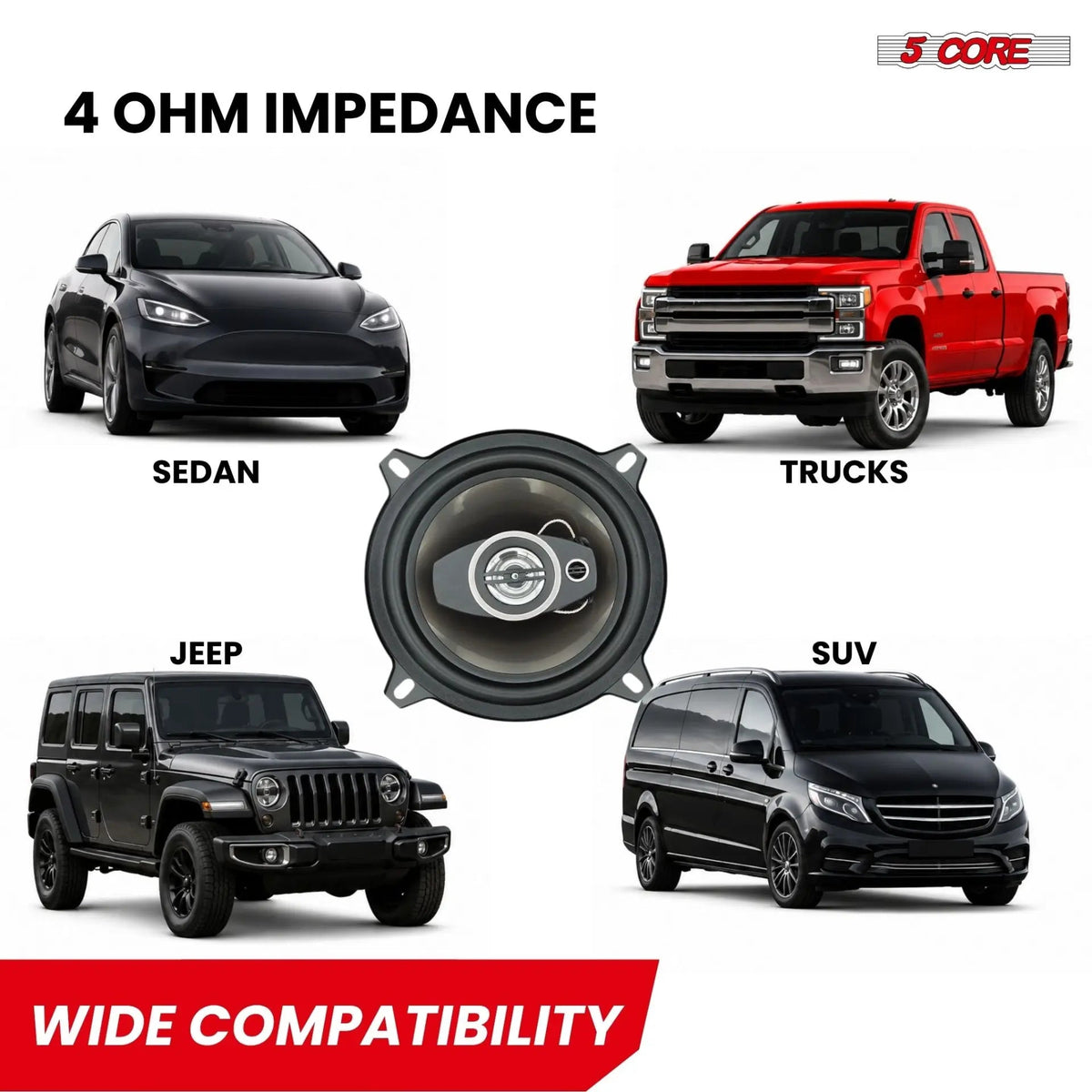 5Core Coaxial Car Door Speakers 5.25” Pair 350W 4Ohm 2 Way Component Subwoofer Audio w Super Tweeter - HONORABLE VETERANS SOLUTIONS