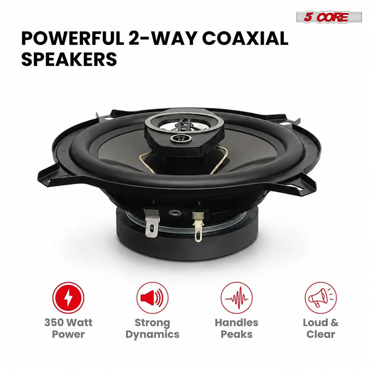 5Core Coaxial Car Door Speakers 5.25” Pair 350W 4Ohm 2 Way Component Subwoofer Audio w Super Tweeter - HONORABLE VETERANS SOLUTIONS