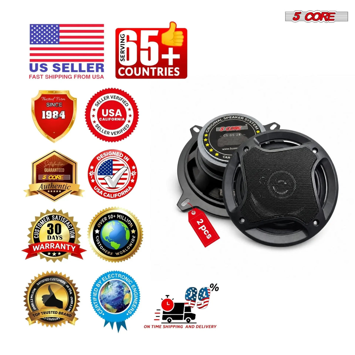 5Core Coaxial Car Door Speakers 5.25” Pair 350W 4Ohm 2 Way Component Subwoofer Audio w Super Tweeter - HONORABLE VETERANS SOLUTIONS