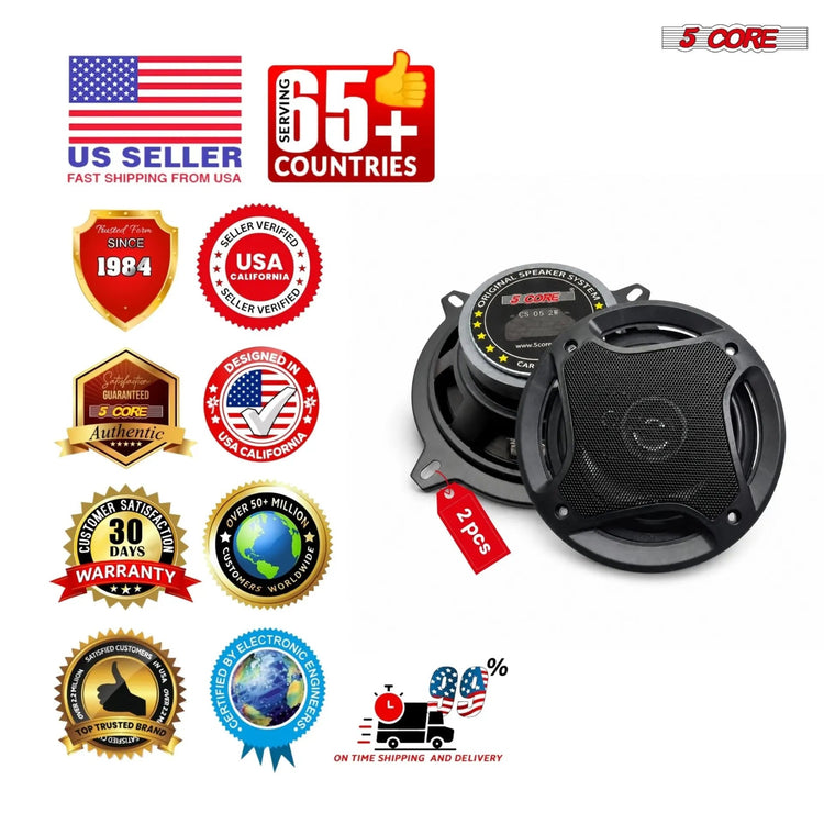 5Core Coaxial Car Door Speakers 5.25” Pair 350W 4Ohm 2 Way Component Subwoofer Audio w Super Tweeter - HONORABLE VETERANS SOLUTIONS