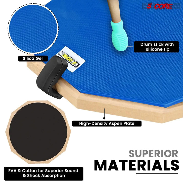5Core Drum Practice Pad Set 12" Snare Drumming Stand Double Sided Silent Drummer Kit - HONORABLE VETERANS SOLUTIONS
