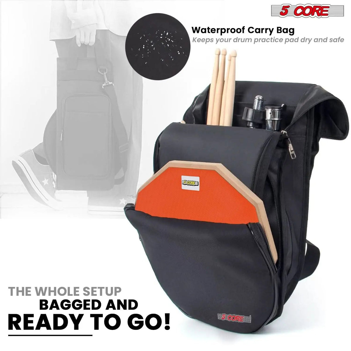 5Core Drum Practice Pad Set 12" Snare Drumming Stand Double Sided Silent Drummer Kit - HONORABLE VETERANS SOLUTIONS
