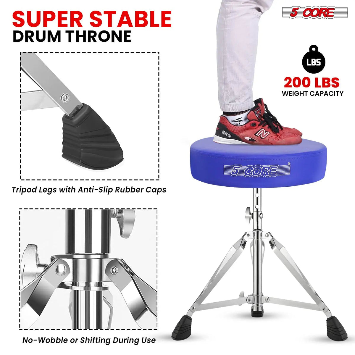 5Core Drum Throne Adjustable Guitar Stool Padded Seat + Drum Practice Pad Snare Drumming Stand - HONORABLE VETERANS SOLUTIONS