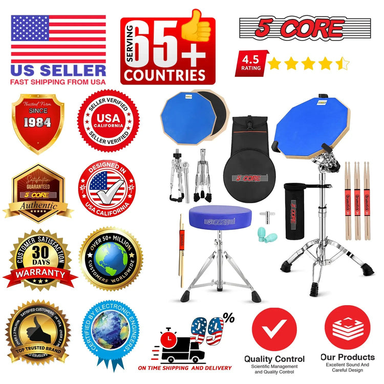 5Core Drum Throne Adjustable Guitar Stool Padded Seat + Drum Practice Pad Snare Drumming Stand - HONORABLE VETERANS SOLUTIONS